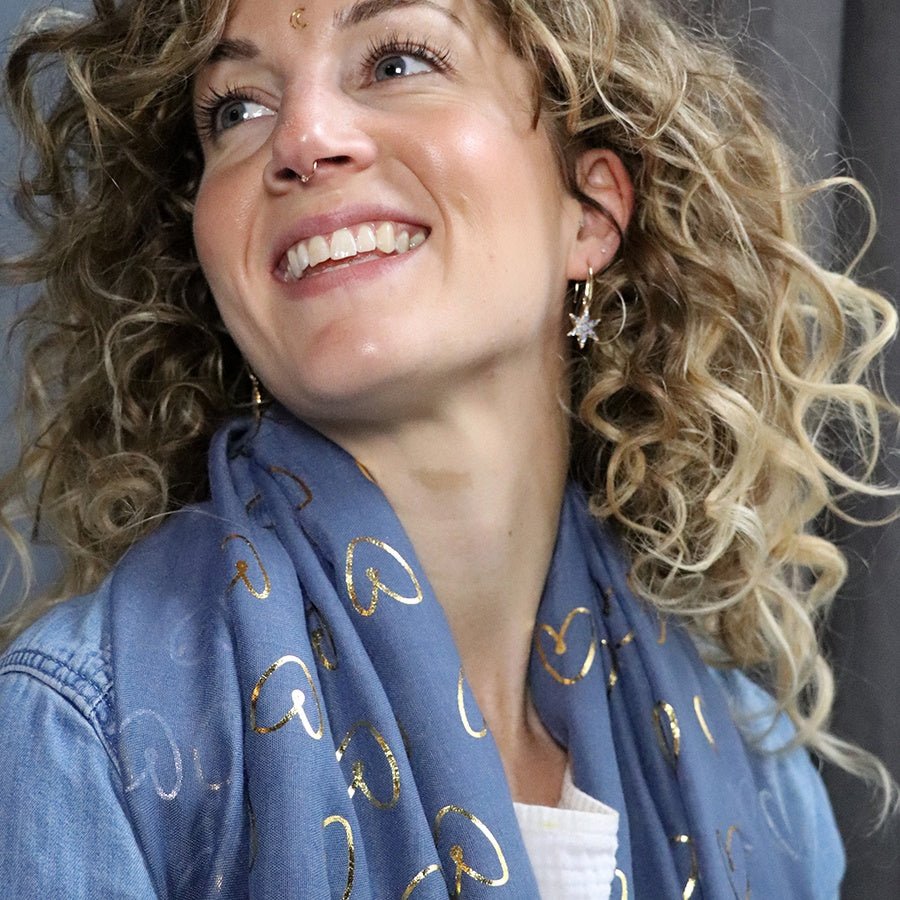 Denim Scarf With Gold Foiled Hearts | The Jewellery Stop