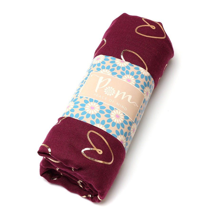 Burgandy Scarf with Rose Gold Heart Foil Print | The Jewellery Stop