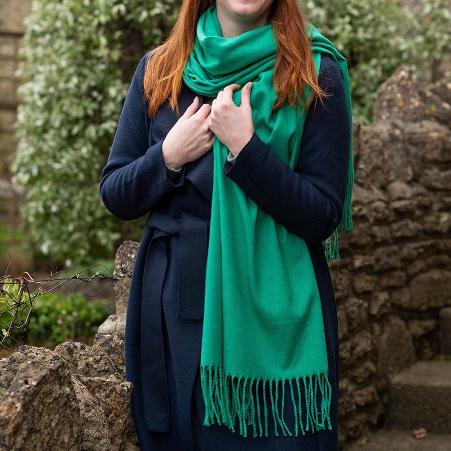 Emerald Plain Fringed Scarf | The Jewellery Stop