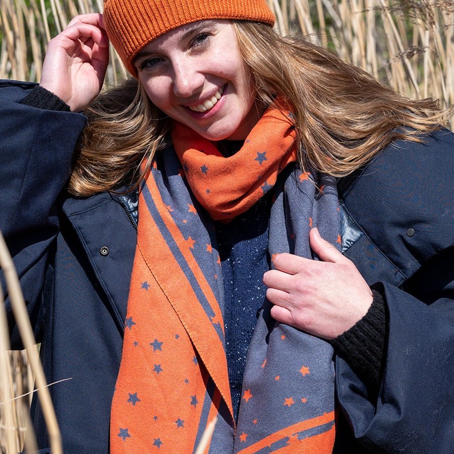 Orange and Grey Reversible Star Scarf | The Jewellery Stop