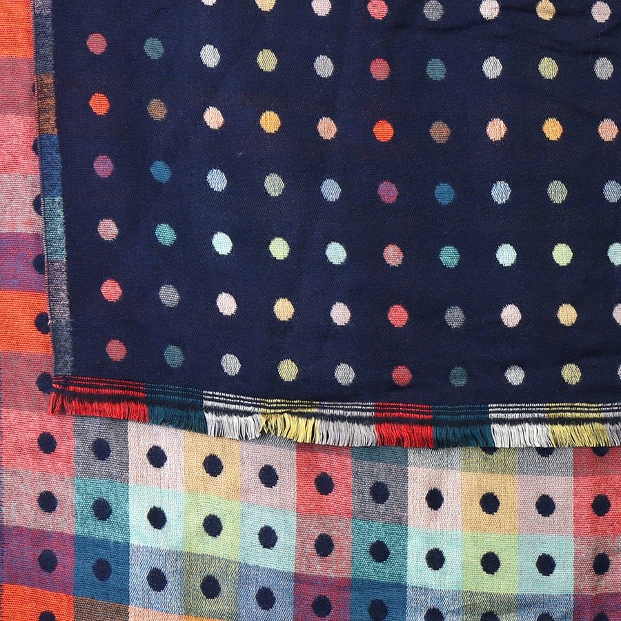 Navy And Rainbow Reversible Polka Dot Check Scarf | The Jewellery Stop