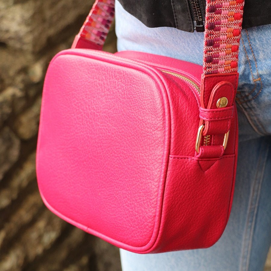 Raspberry Vegan Leather Camera Bag | The Jewellery Stop