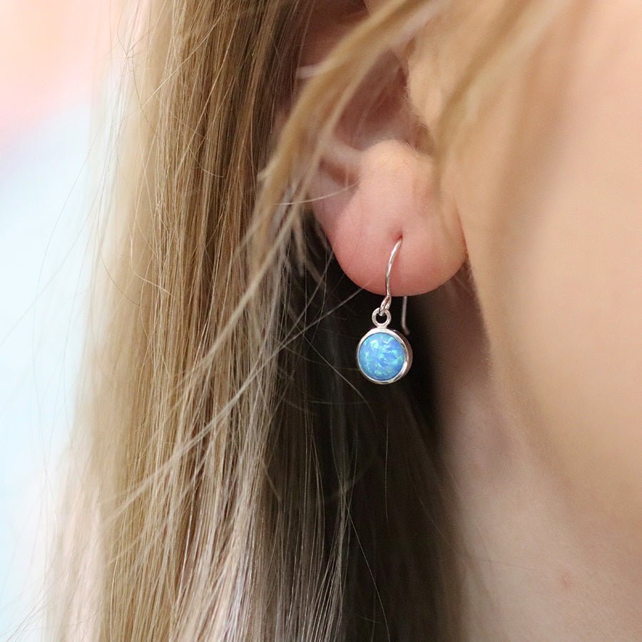 Round Drop Sterling Silver Blue Opalite Fish Hook Earrings | The Jewellery Stop