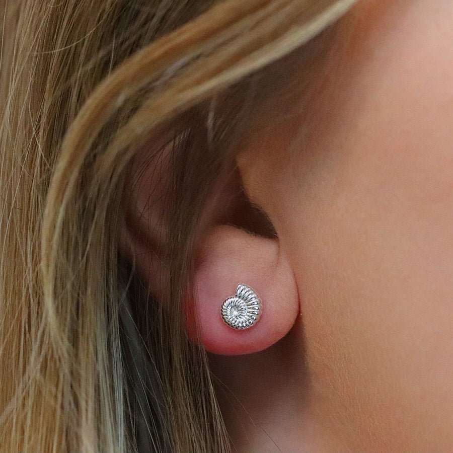 Sterling Silver Ammonite Fossil Stud Earrings | The Jewellery Stop