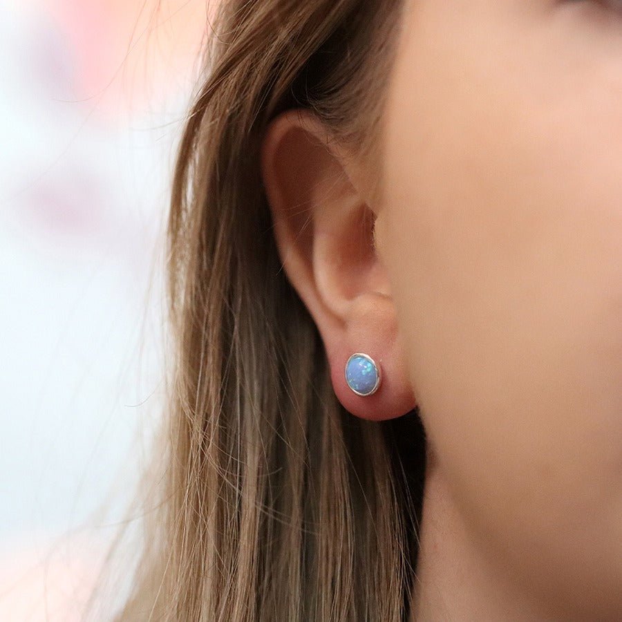 Round Sterling Silver Blue Opalite Stud Earrings | The Jewellery Stop