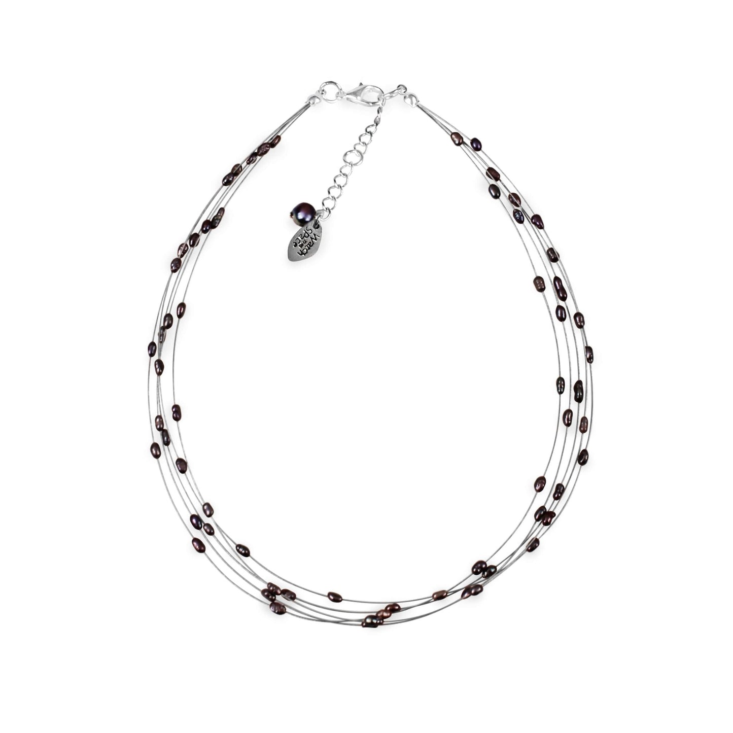 Peacock Freshwater Baroque Rice Pearl 5 Strand Floating Necklace | The Jewellery Stop