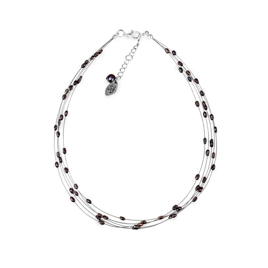 Peacock Freshwater Baroque Rice Pearl 5 Strand Floating Necklace | The Jewellery Stop
