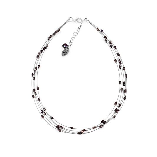 Peacock Freshwater Baroque Rice Pearl 5 Strand Floating Necklace