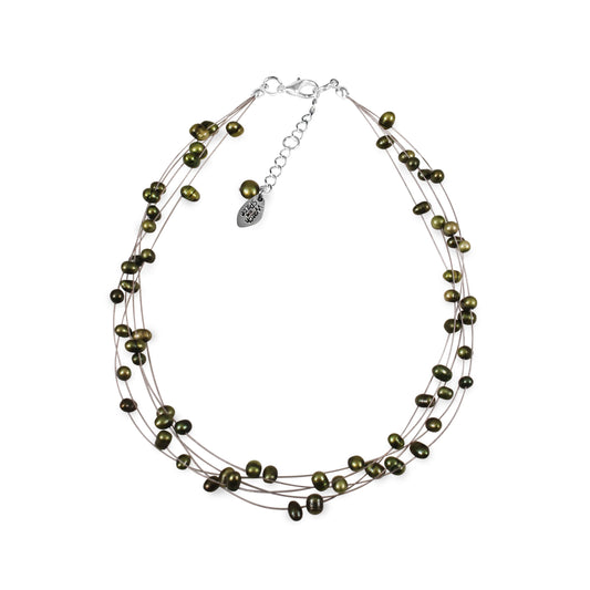 Olive Freshwater Baroque Nugget Pearl 5 Strand Necklace