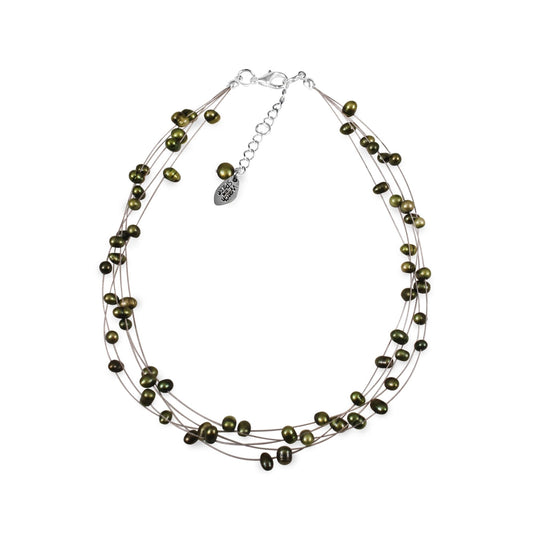 Olive Freshwater Baroque Nugget Pearl 5 Strand Necklace | The Jewellery Stop