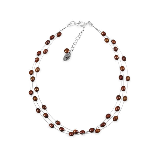 Bronze Freshwater Rice Pearl 3 Strand Floating Necklace | The Jewellery Stop