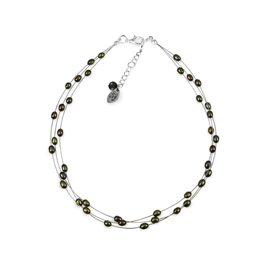 Olive Freshwater Rice Pearl 3 Strand Floating Necklace | The Jewellery Stop