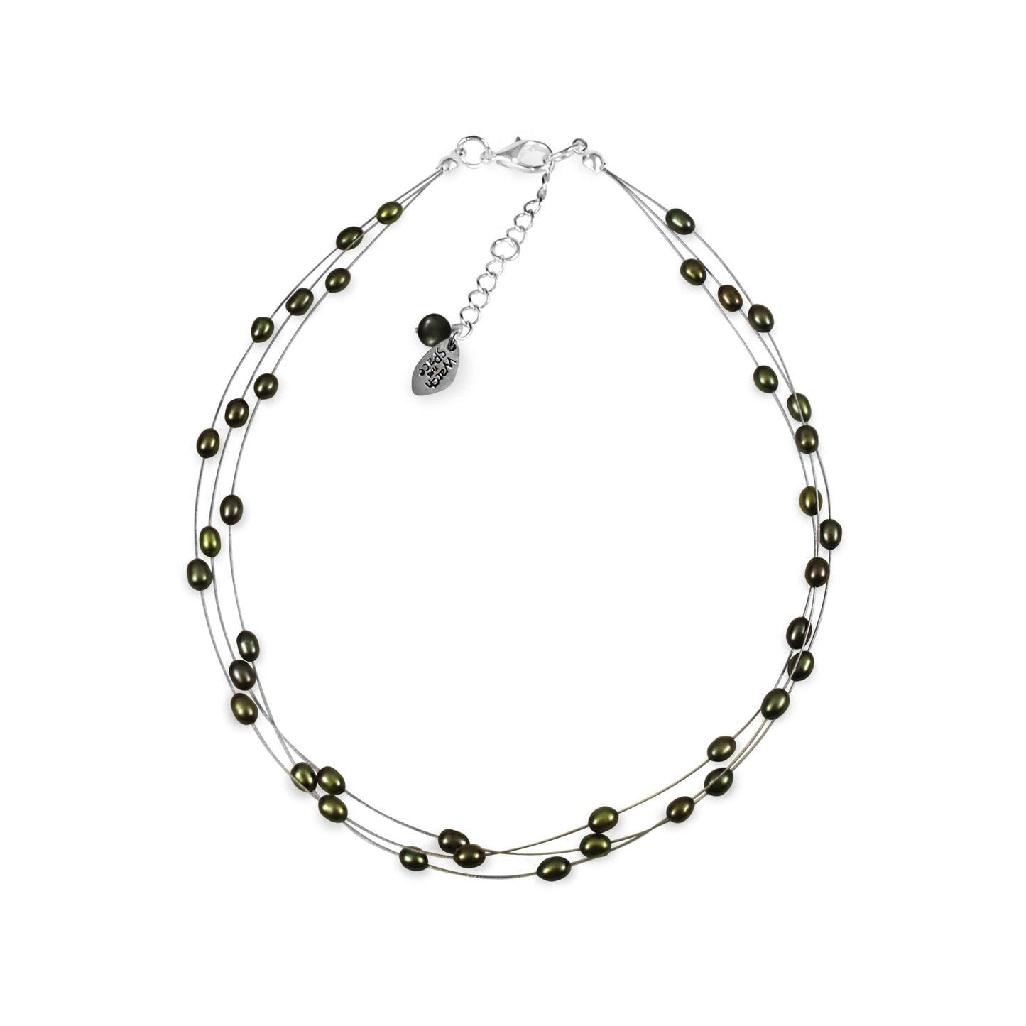 Olive Freshwater Rice Pearl 3 Strand Floating Necklace | The Jewellery Stop