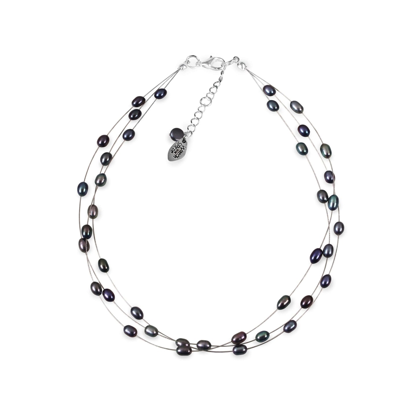 Peacock Freshwater Rice Pearl 3 Strand Floating Necklace | The Jewellery Stop