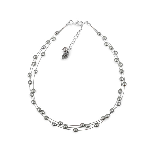 Silver Freshwater Rice Pearl 3 Strand Floating Necklace | The Jewellery Stop