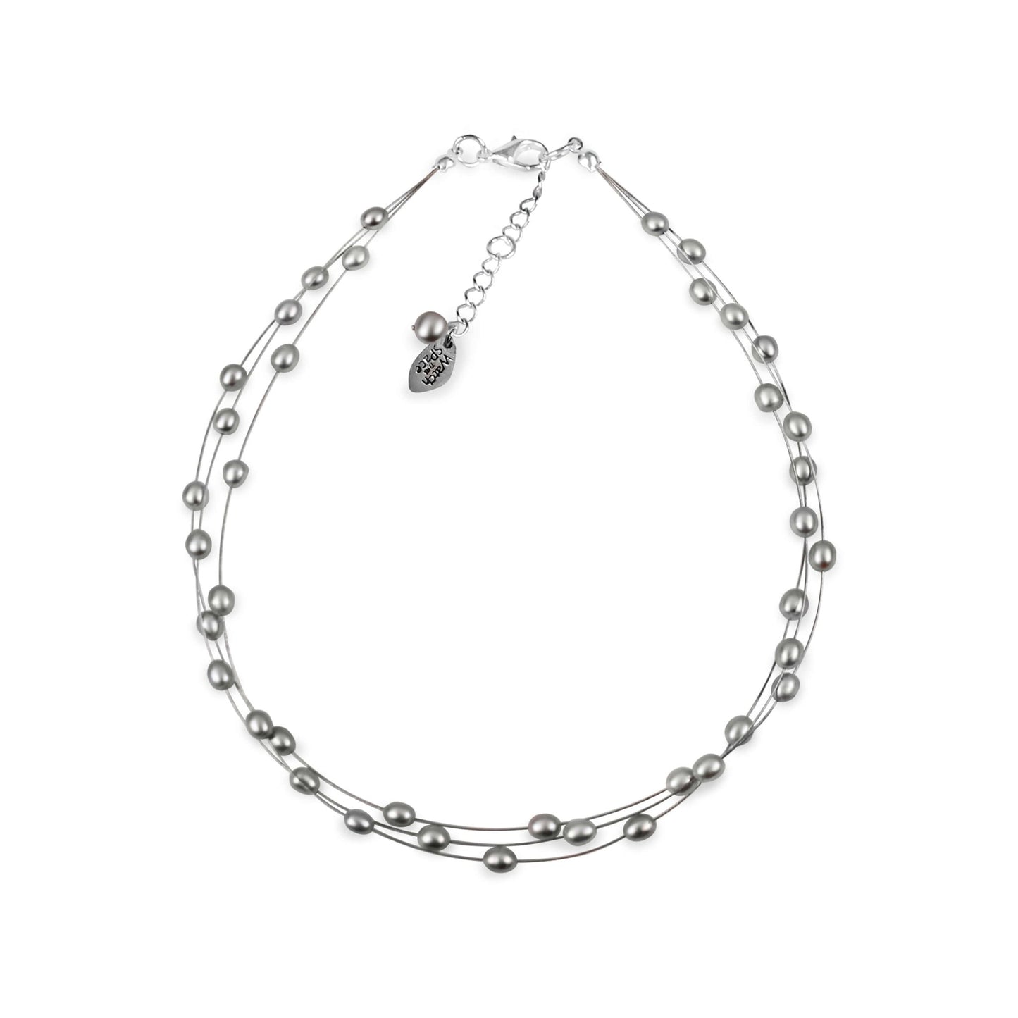 Silver Freshwater Rice Pearl 3 Strand Floating Necklace | The Jewellery Stop