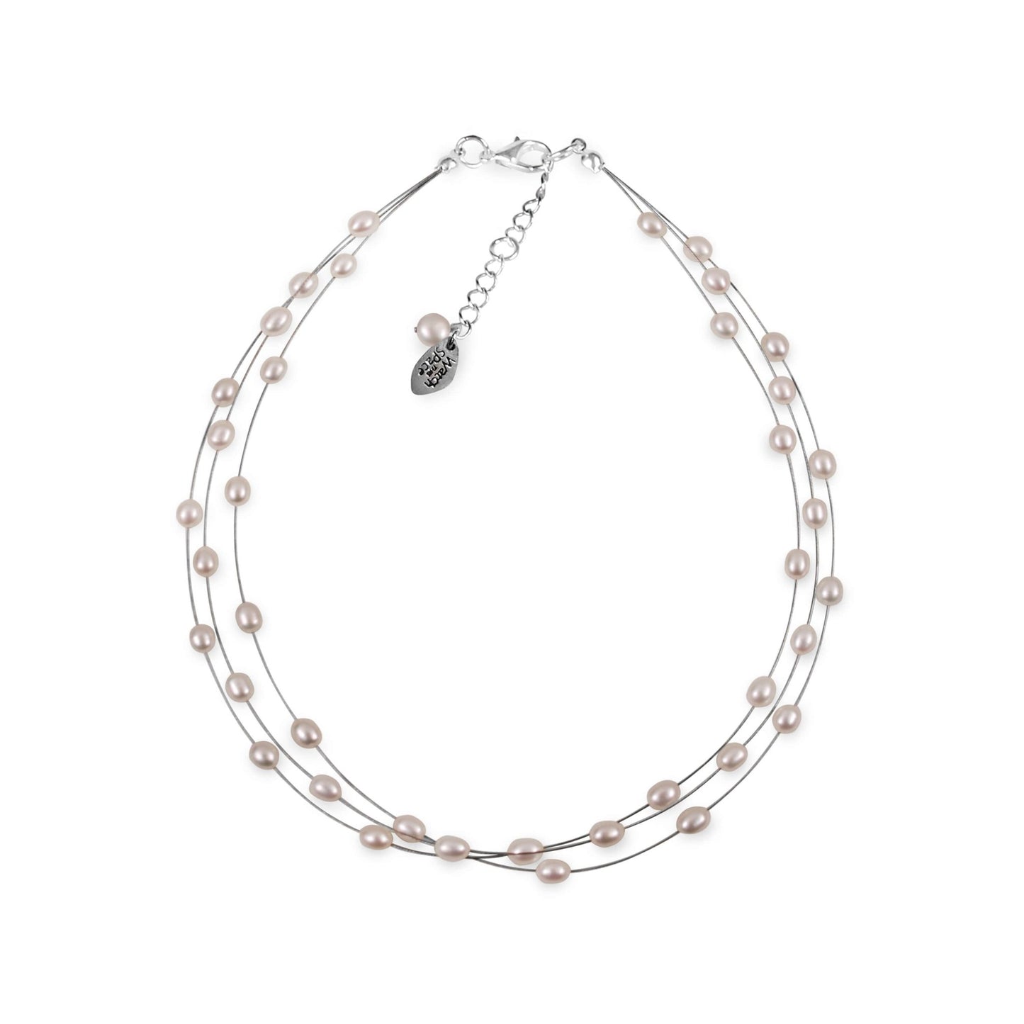 White Freshwater Rice Pearl 3 Strand Floating Necklace | The Jewellery Stop