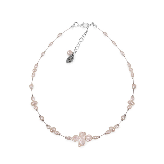 White Freshwater Biwa and Baroque Nugget Pearl Cluster Necklace