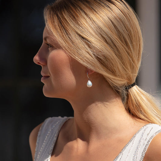 White Baroque Pearl Sterling Silver Hook Earrings