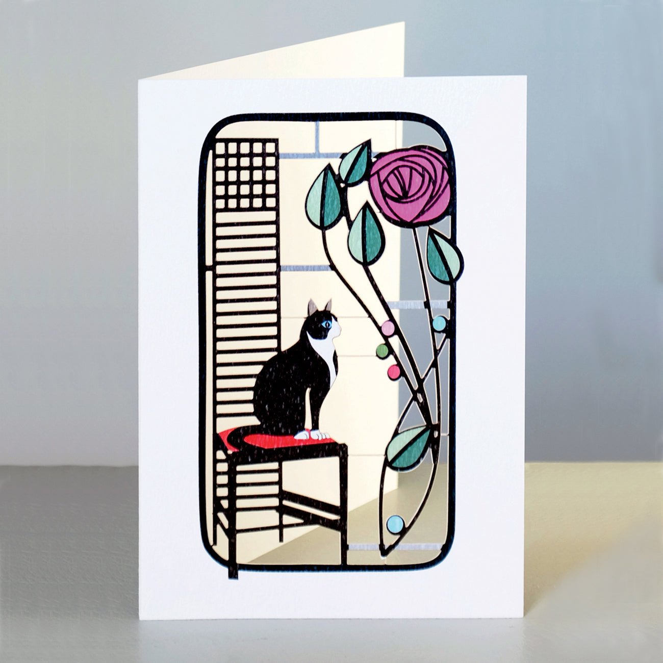 Black and White Cat and Rose Greeting Card | The Jewellery Stop