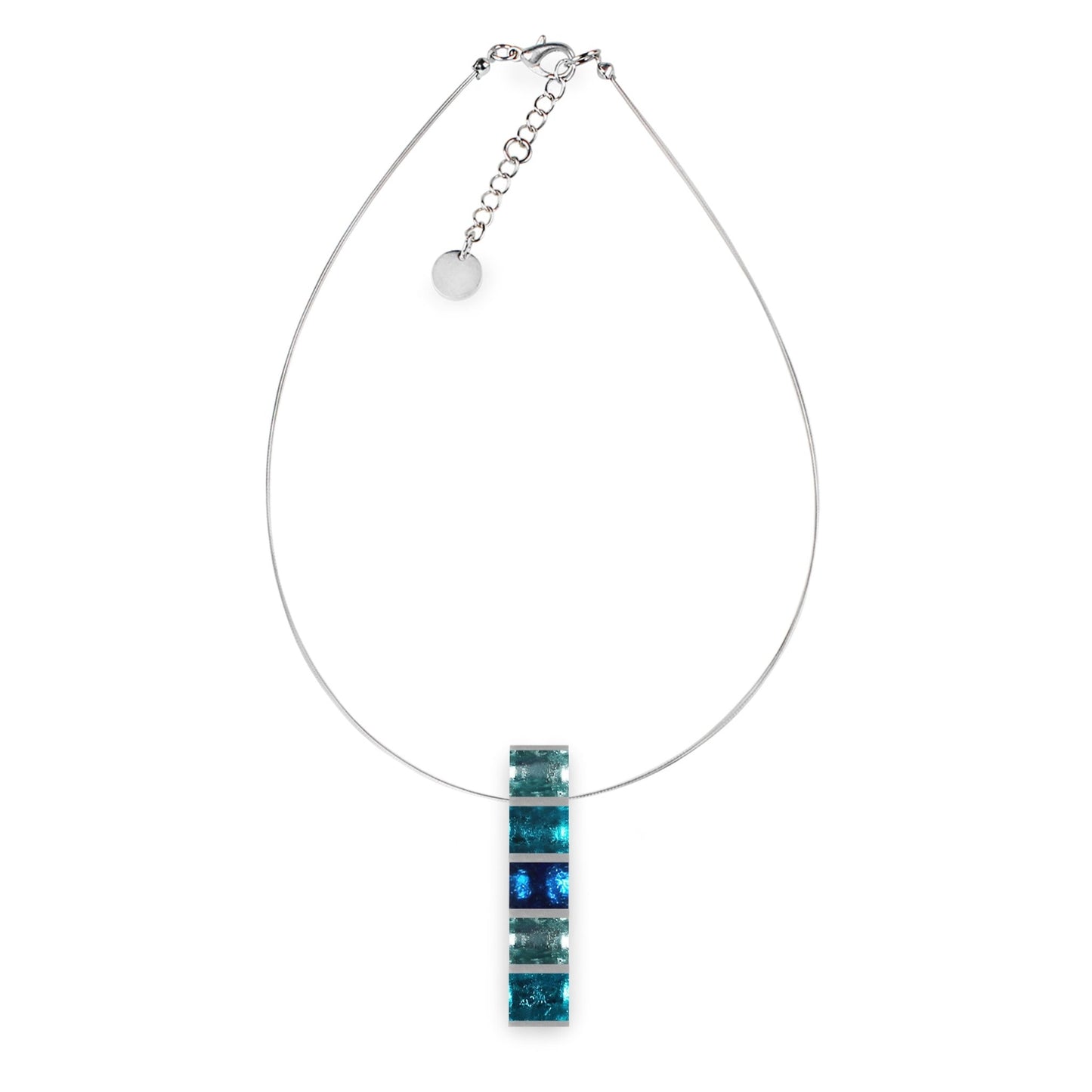 Teal Pewter Stripes Shiny Pendant | The Jewellery Stop