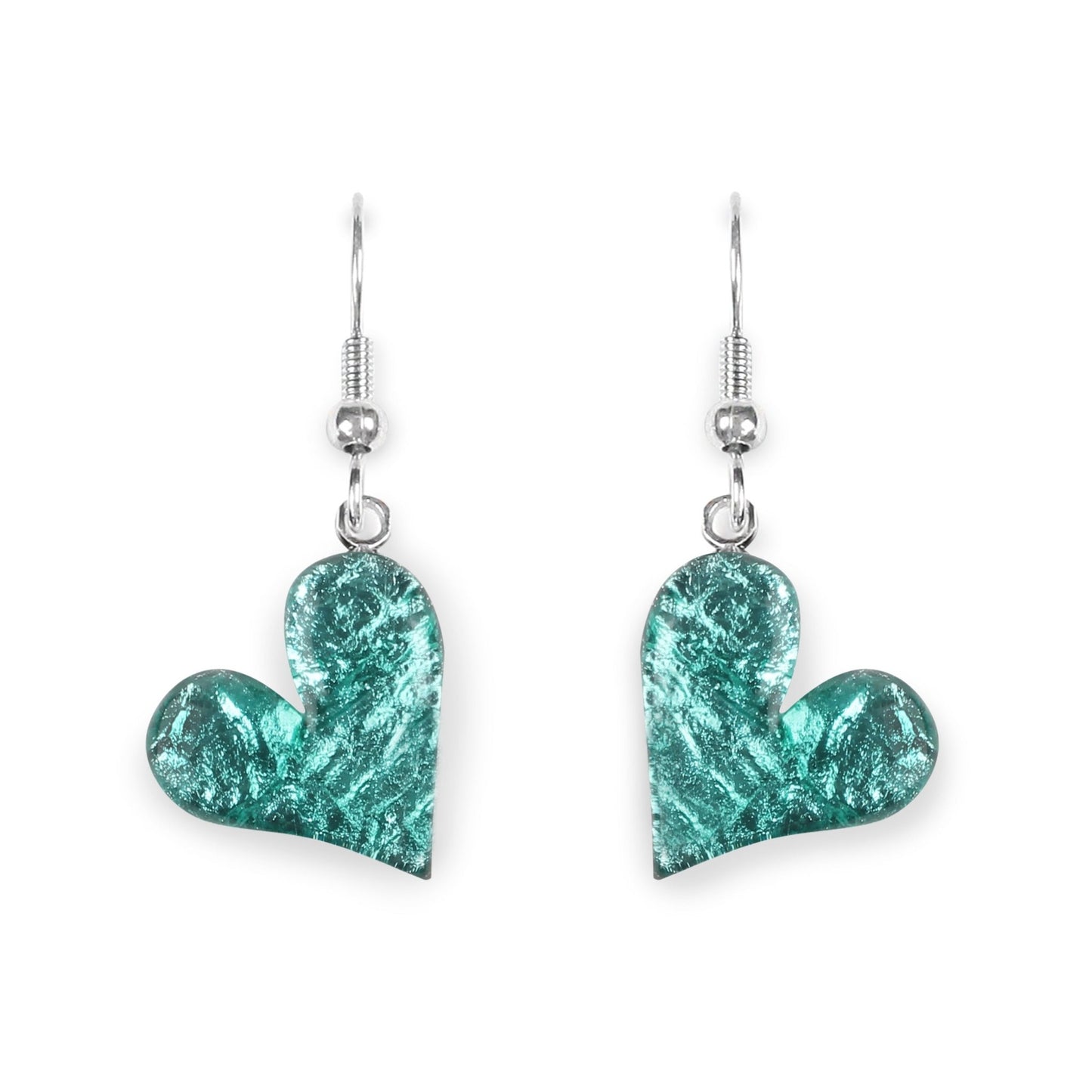 Aqua Aztec Heart Shiny Fish Hook Earrings | The Jewellery Stop