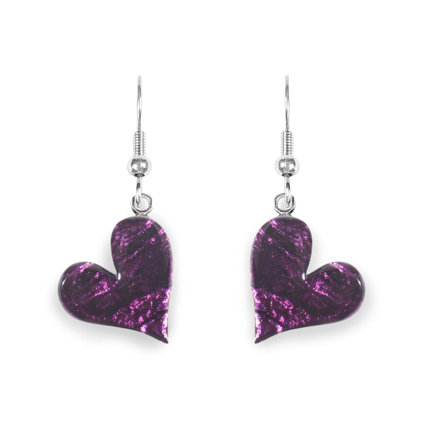 Purple Aztec Heart Shiny Fish Hook Earrings | The Jewellery Stop