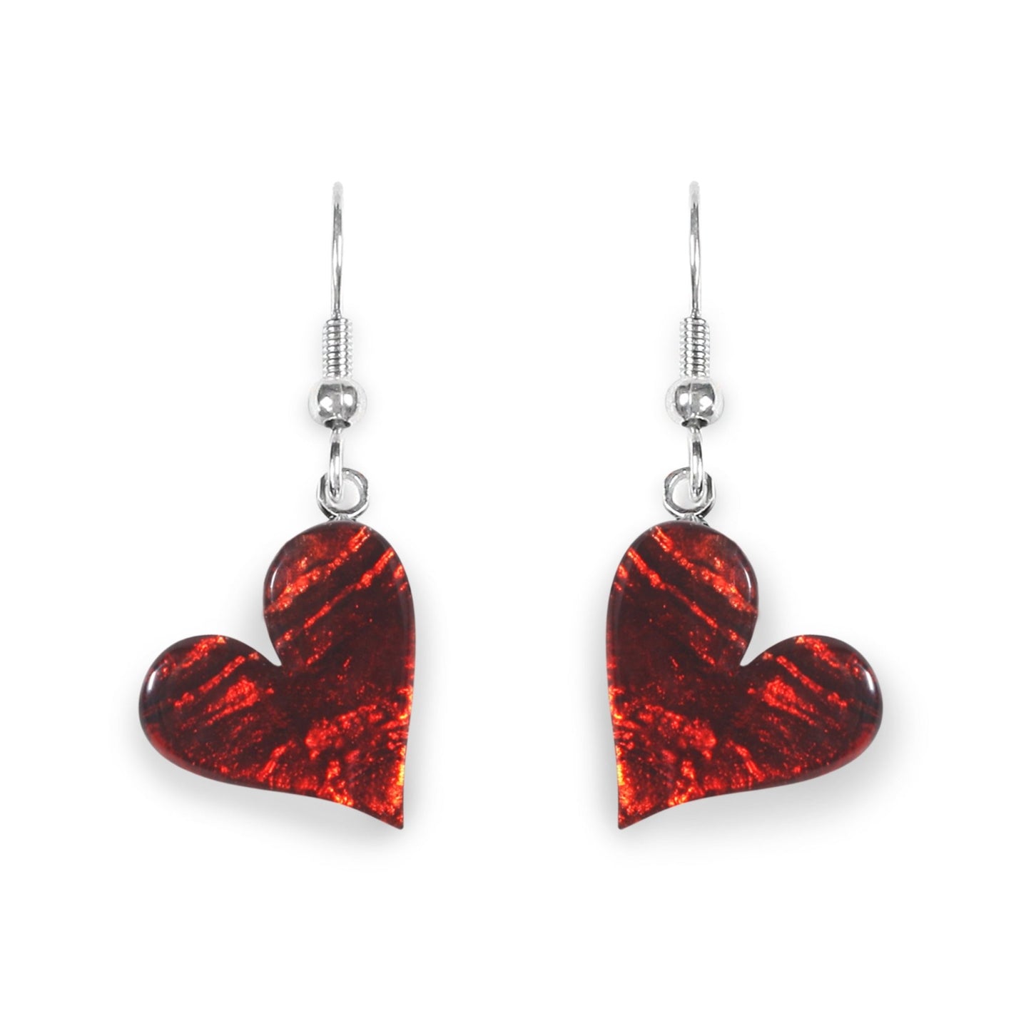 Red Aztec Heart Shiny Fish Hook Earrings | The Jewellery Stop