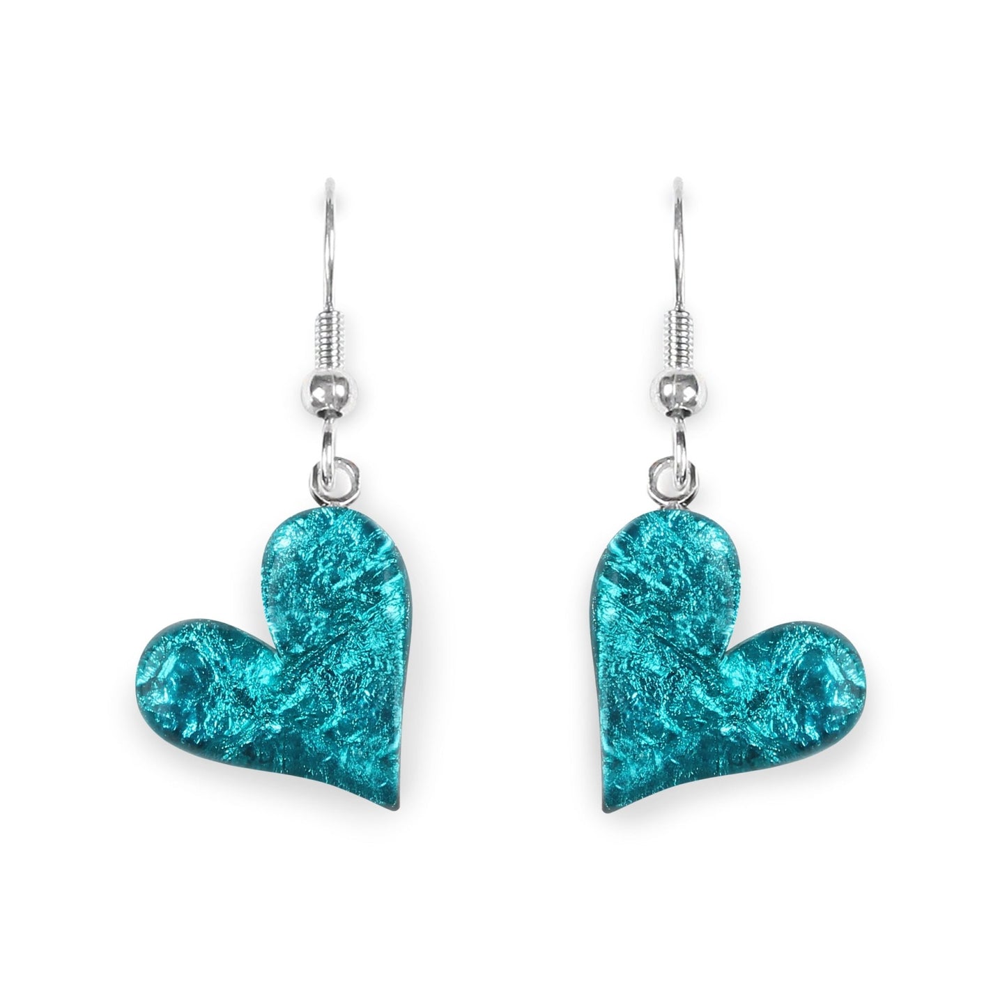 Teal Aztec Heart Shiny Fish Hook Earrings | The Jewellery Stop