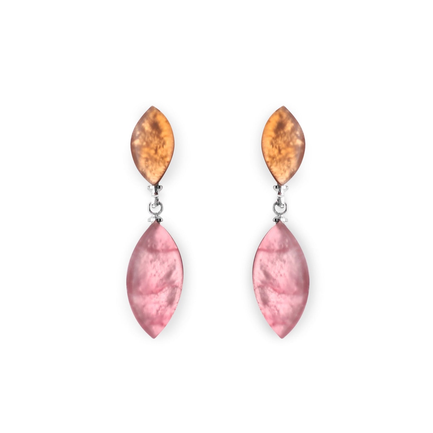 Coral Aztec Petal Matte Double Drop Stud Earrings | The Jewellery Stop