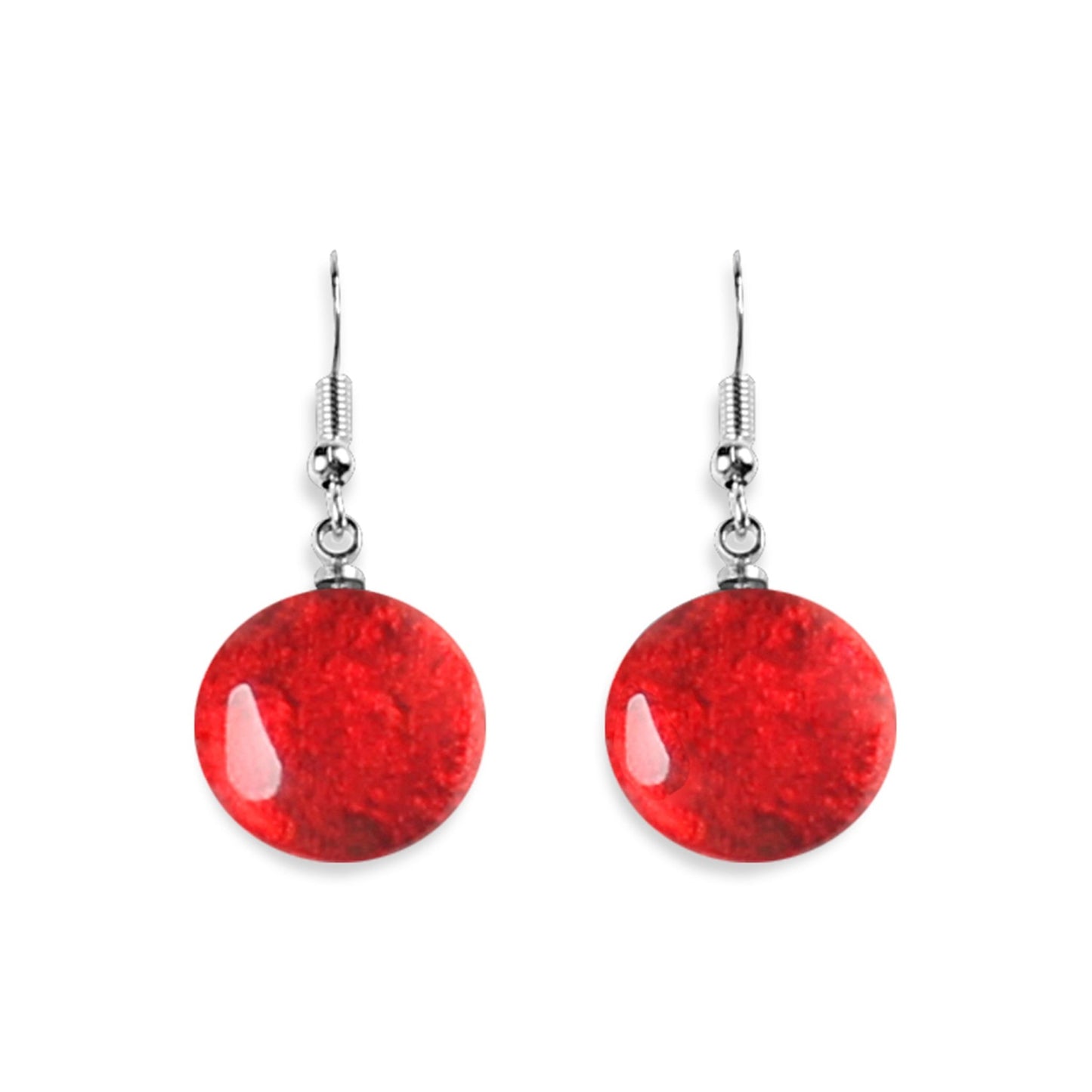 Red Cabouchon Shiny Fish Hook Earrings | The Jewellery Stop