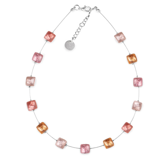 Coral Cabouchon Squares Shiny Necklace