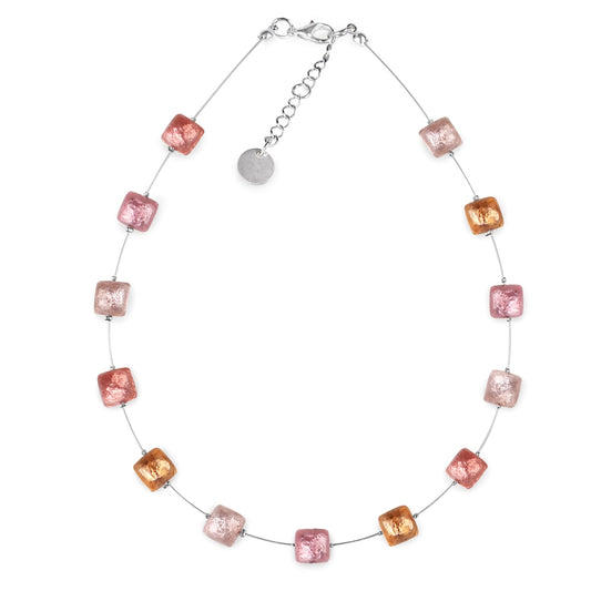 Coral Cabouchon Squares Shiny Necklace | The Jewellery Stop
