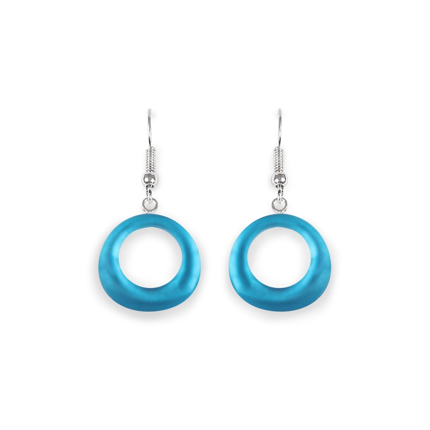 Turquoise Hollow Circles Matte Fish Hook Earrings | The Jewellery Stop