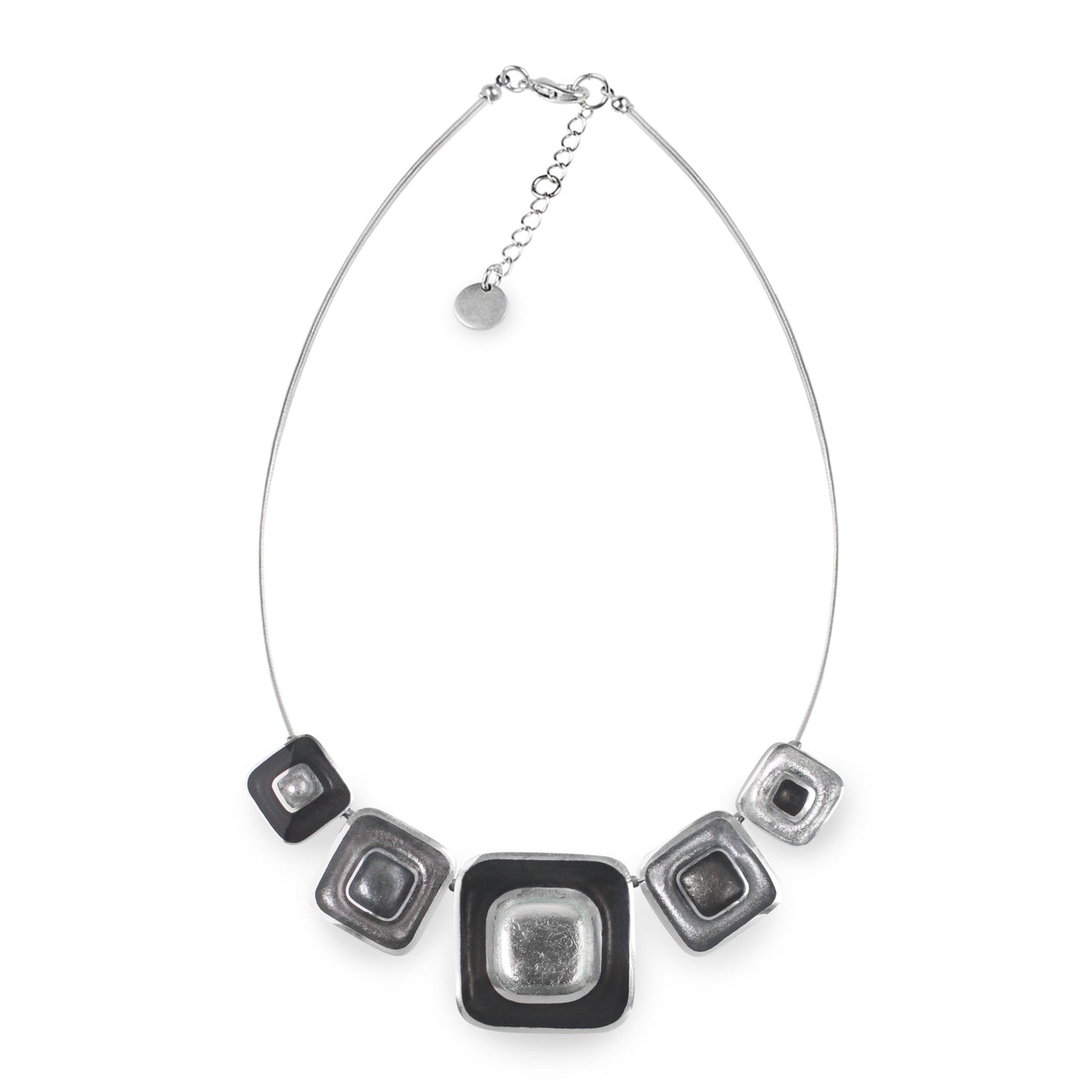 Black Retro Squares Shiny Necklace | The Jewellery Stop