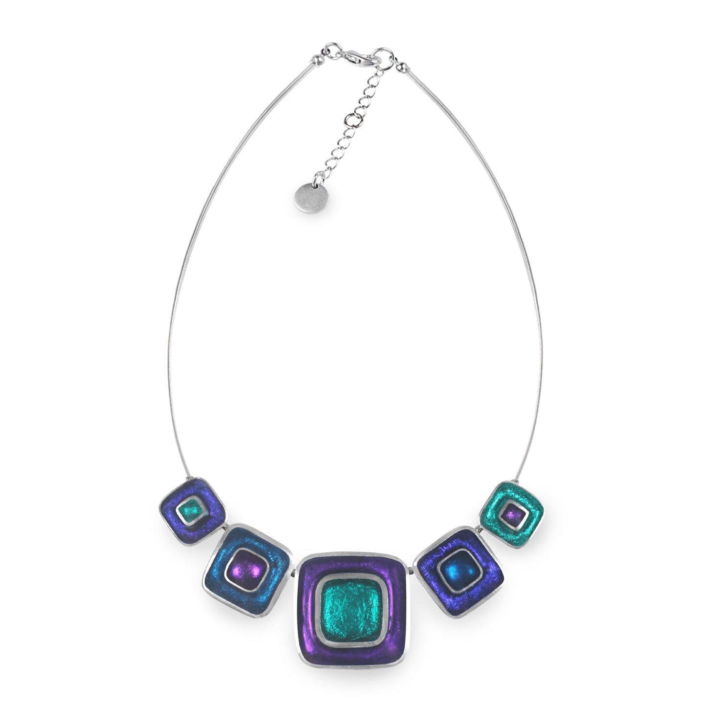 Peacock Retro Squares Shiny Necklace | The Jewellery Stop