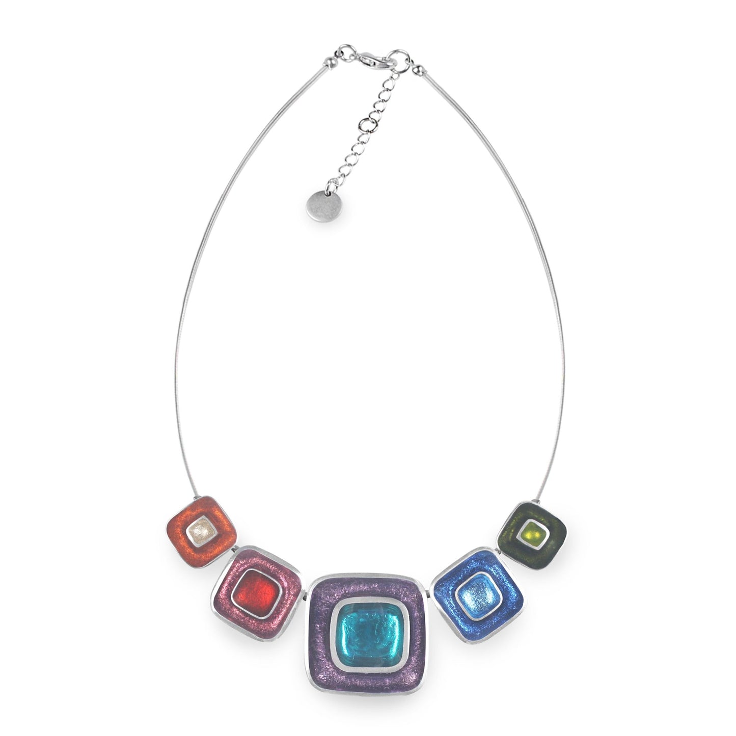 Rainbow Retro Squares Shiny Necklace | The Jewellery Stop