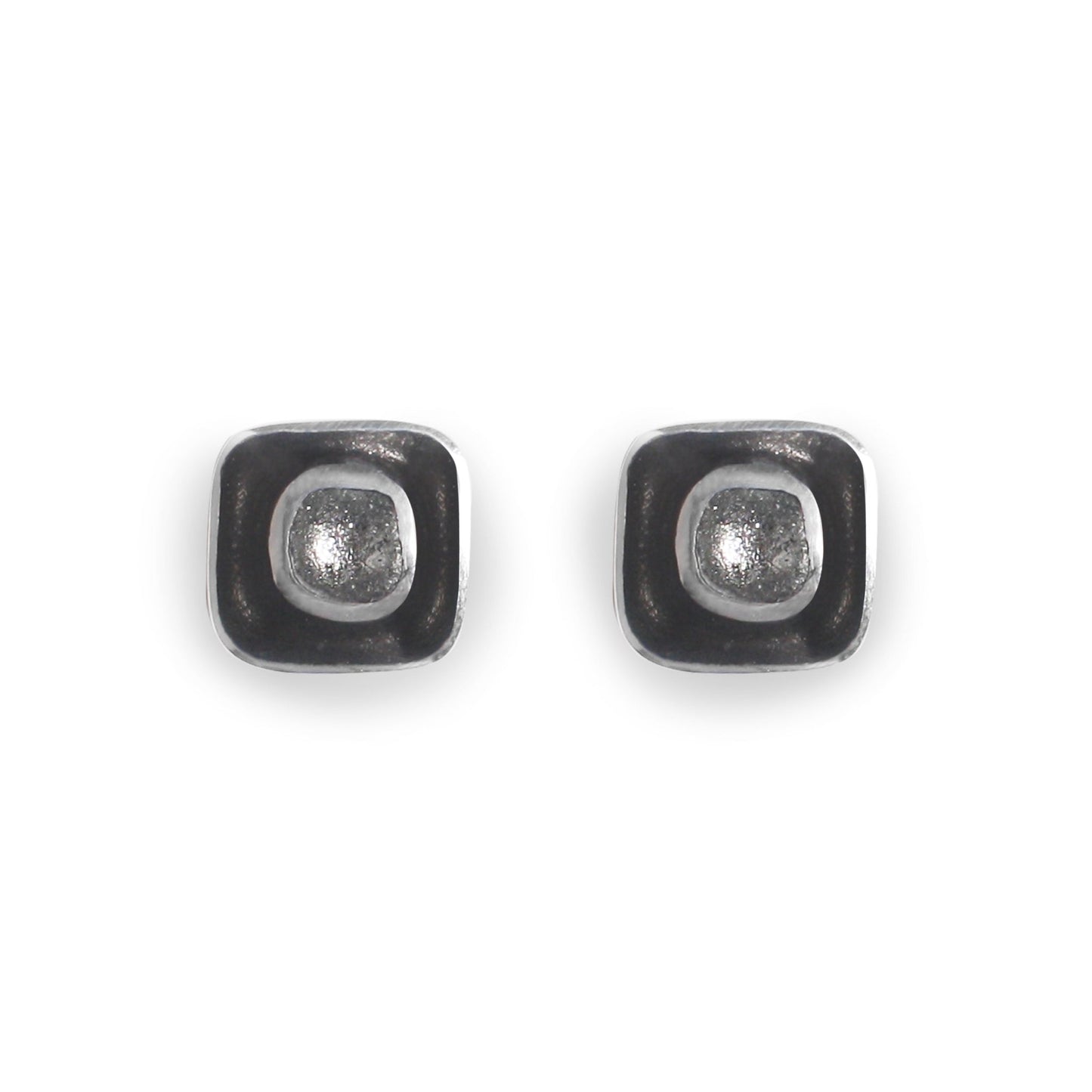 Black Retro Squares Shiny Medium Stud Earrings | The Jewellery Stop
