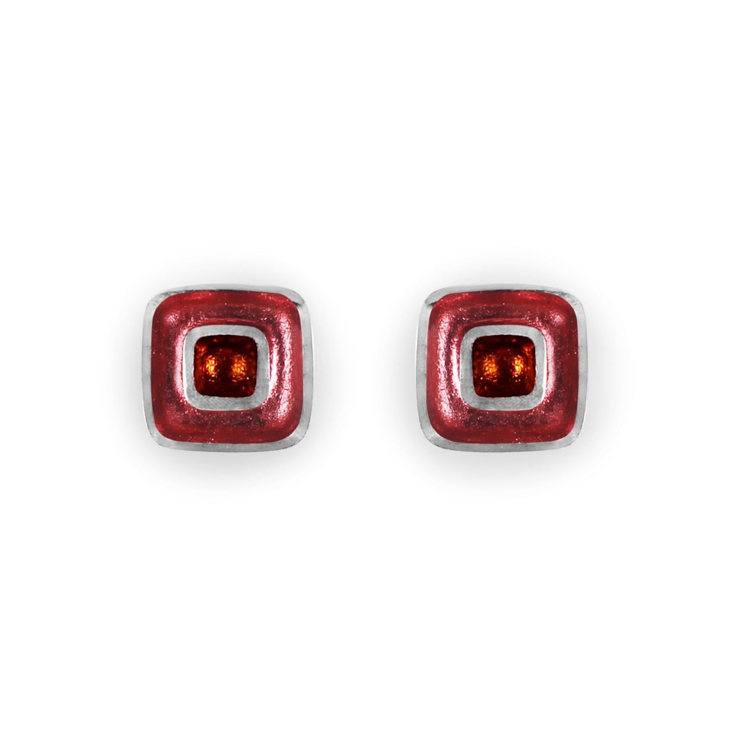 Coral Retro Squares Shiny Medium Stud Earrings | The Jewellery Stop