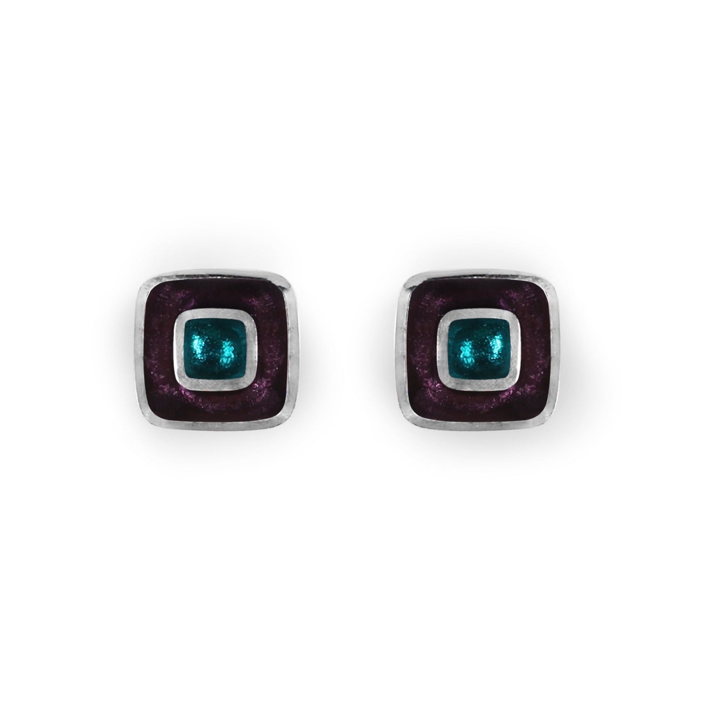 Rainbow Retro Squares Shiny Medium Stud Earrings | The Jewellery Stop
