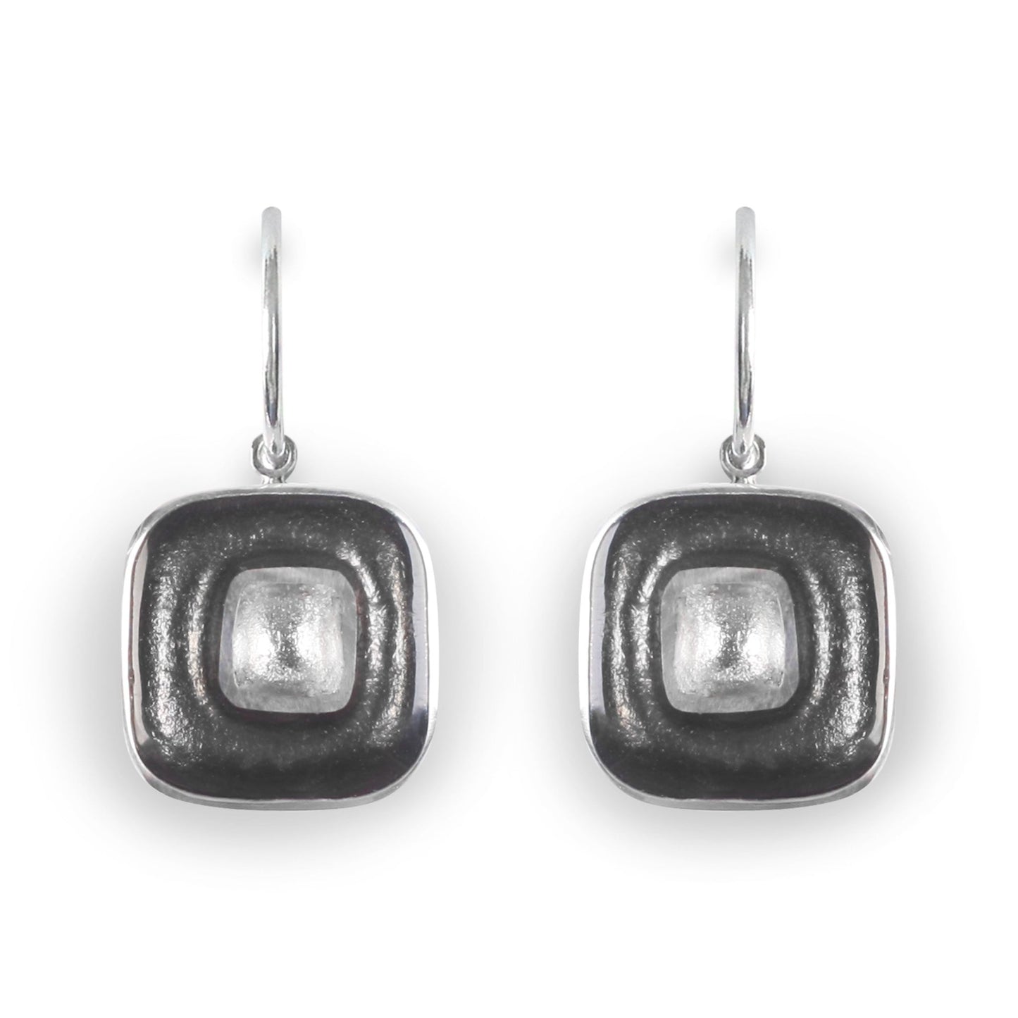 Black Retro Squares Shiny Creole Earrings | The Jewellery Stop