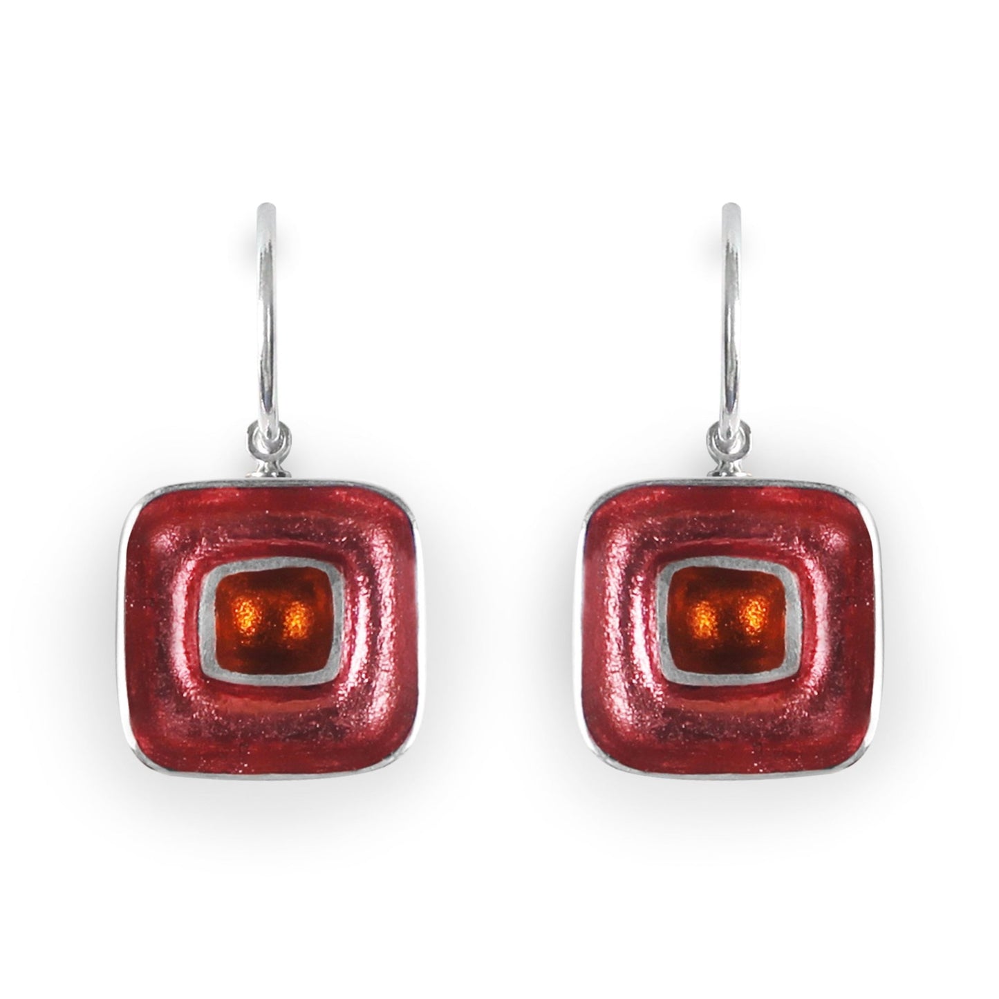 Coral Retro Squares Shiny Creole Earrings | The Jewellery Stop