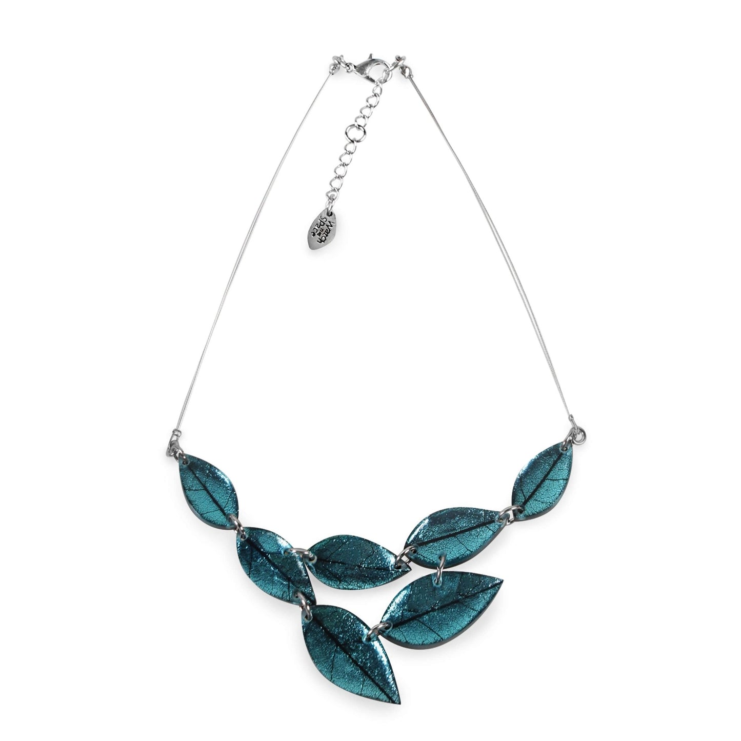 Aqua Skeletal Leaf Shiny Necklace | The Jewellery Stop