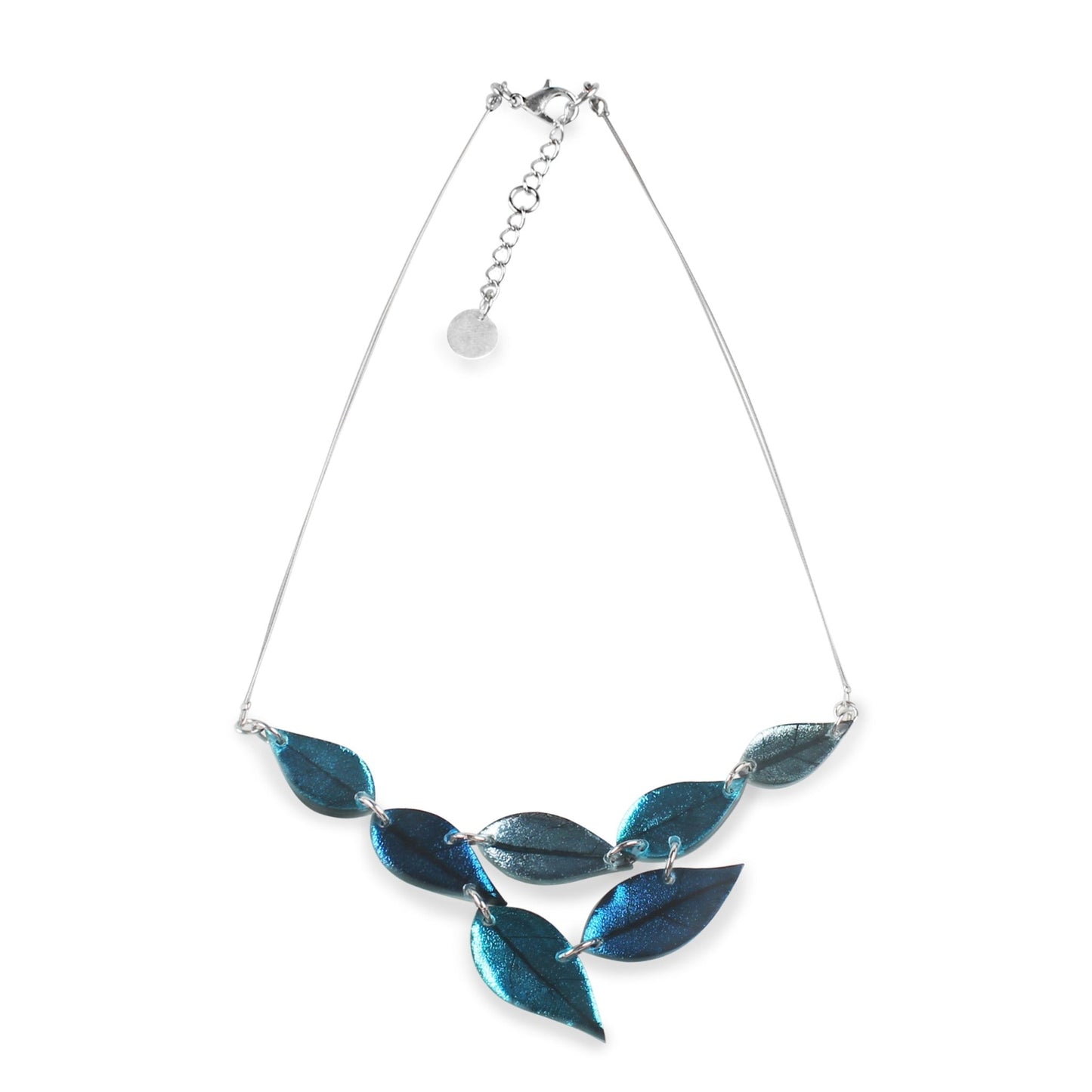 Teal Skeletal Leaf Shiny Necklace | The Jewellery Stop
