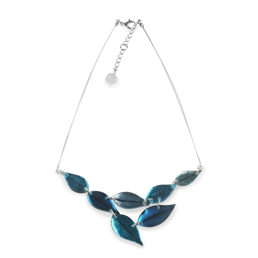 Teal Skeletal Leaf Shiny Necklace | The Jewellery Stop