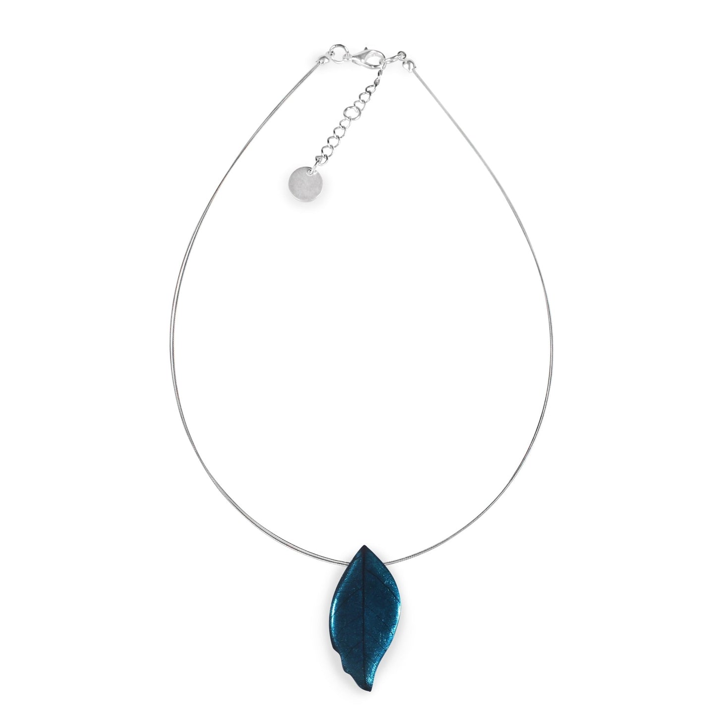 Teal Skeletal Leaf Shiny Pendant | The Jewellery Stop