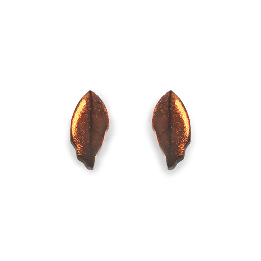Apricot Skeletal Leaf Shiny Stud Earrings