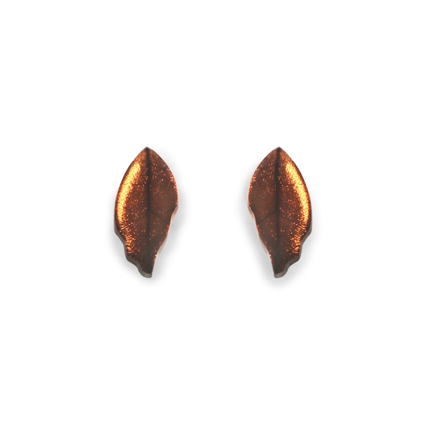 Apricot Skeletal Leaf Shiny Stud Earrings | The Jewellery Stop