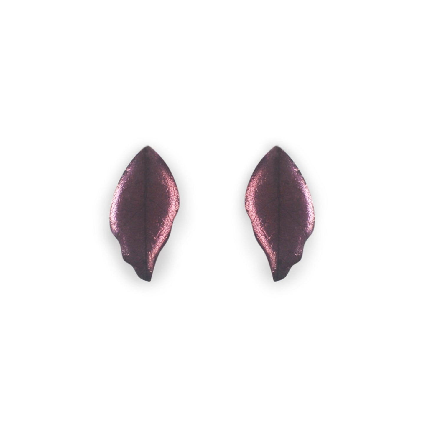 Blackberry Skeletal Leaf Shiny Stud Earrings | The Jewellery Stop