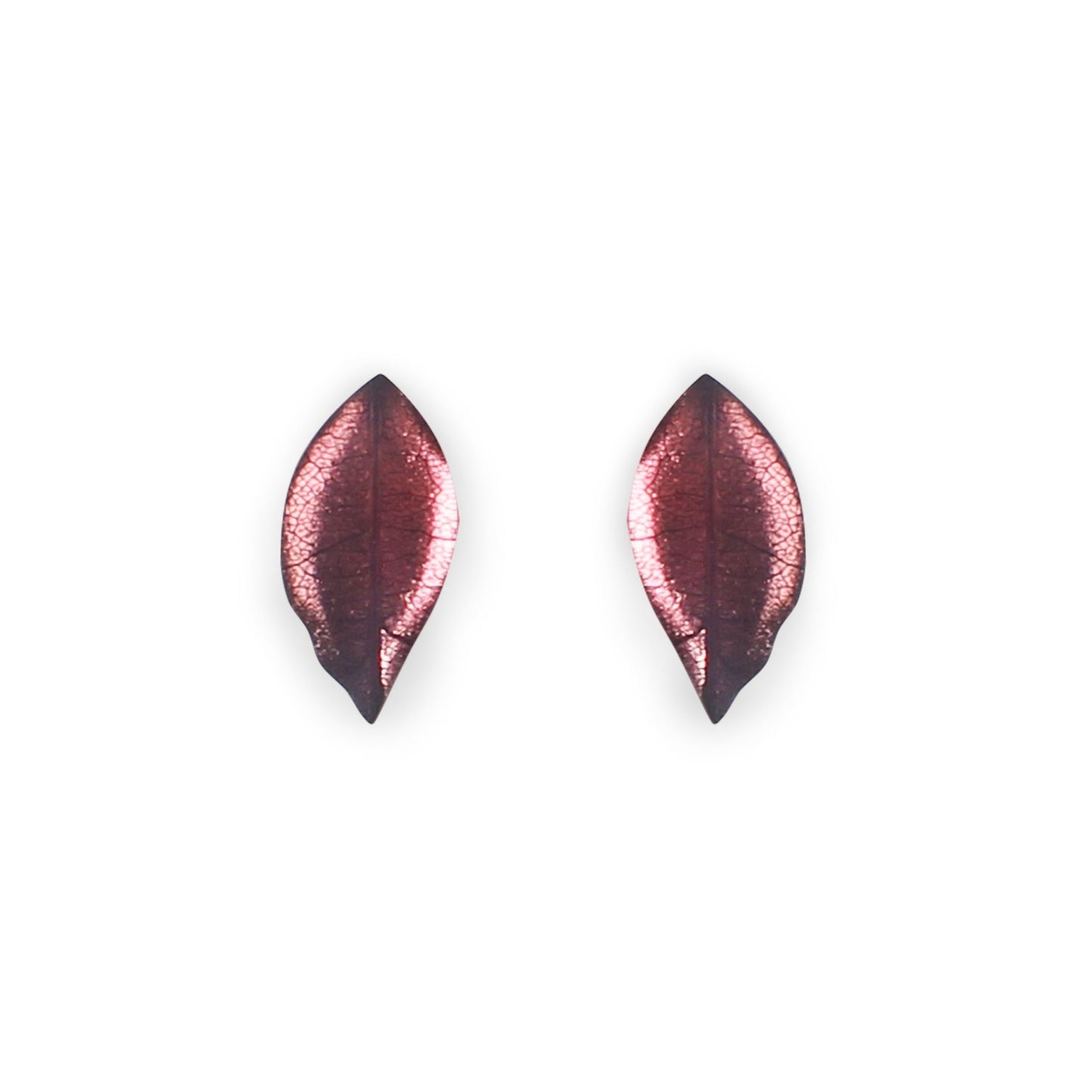 Coral Skeletal Leaf Shiny Stud Earrings | The Jewellery Stop